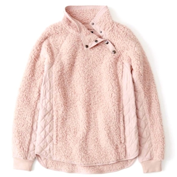 NWT! Abercrombie & Fitch Asymmetrical Sherpa Fleece Jacket Blush Pink Quilted - Picture 1 of 10